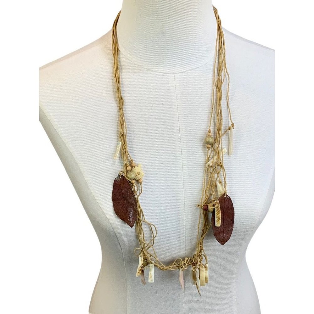 Coastal Beach Boho Copper‎ Leaves 18" Drop Over Head Waxed Strings